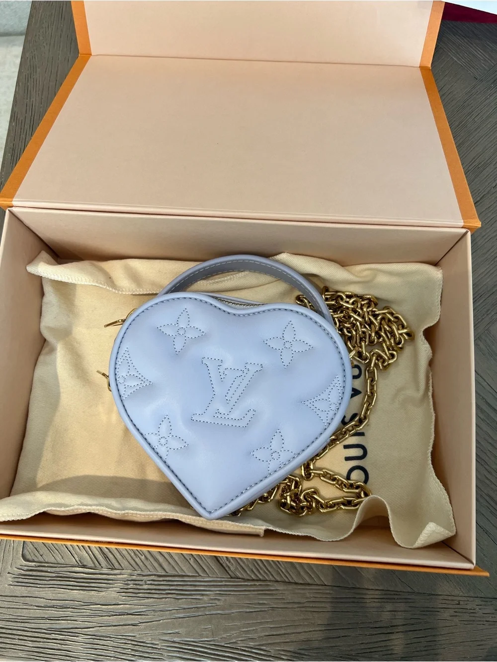 Louis Vuitton Light Lavender Heart-Shaped Mini Bag with Gold Chain - Picture 2 of 5
